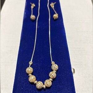 Vintage Gold & Silver Bauble Style Beaded Set (necklace, earrings, bracelet) NWT